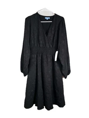 Vestido Draper James Manga Larga Cintura Calada Jacquard Talla Grande Negro Línea A Nuevo con Etiquetas  Foto 1 de 4