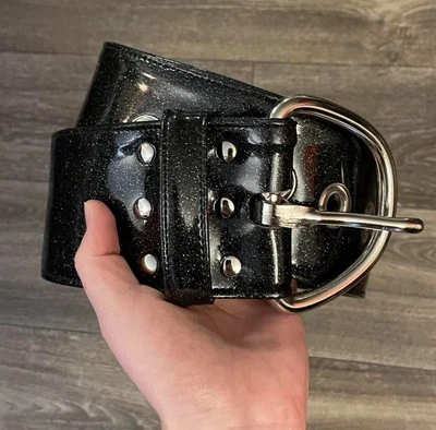 Corsé Cinturón Negro Gnat Glitter Kink Vinilo XS 21”-26” Bondage BDSM Foto 1 de 3