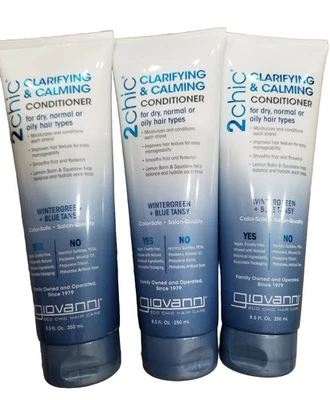 Paquete de 3 acondicionadores clarificantes y calmantes Giovanni 2Chic 8,5 OZ cada uno Wintergreen Blue Foto 1 de 3