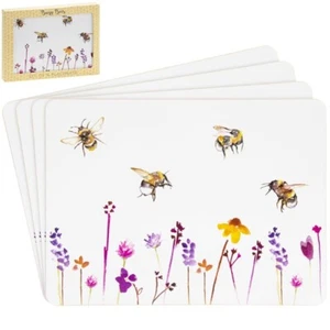 Heat Resistant Cork Back Placemats Pretty Water Colour Busy Bees Design - Picture 1 of 1