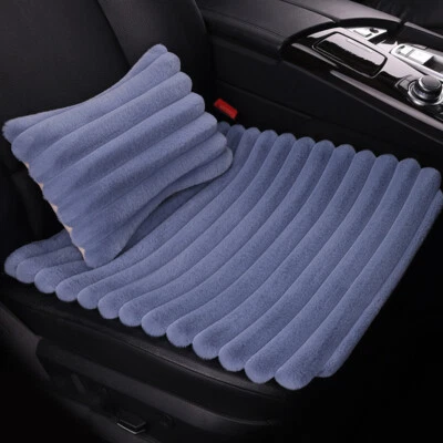 Horizontal Stripe Plush Car Seat Cushion Cover Winter Warm Chair Protector Pad - Image 1 of 4