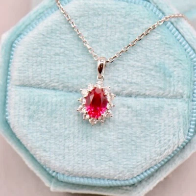 9ct White Gold Lab Created Diamond & Ruby Pendant & Necklace (1.31cts) - Image 1 of 4