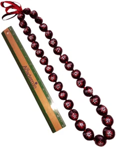 Kukui Nut Lei Red Hibiscus Flower Necklace Graduation Wedding Hawaiian Luau New - Picture 1 of 1