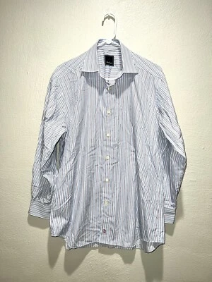 Camisa de vestir David Donahue azul rojo a rayas manga larga para hombre talla 16/32-33 Foto 1 de 4