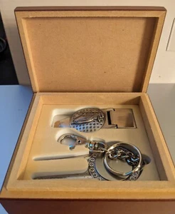 Pewter Golf Bag Money Clip & Divot Tool Keychain Gift Set In A Rosewood Case - Picture 1 of 6