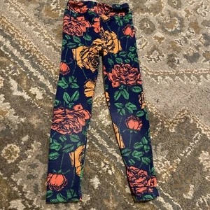 Lularoe girls fall orange and blue s/m Floral Leggings - Picture 1 of 8