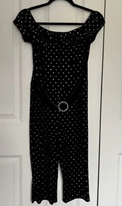 Black Velvet Silver Sparkles Jumpsuit Halloween Costume Dance Girl’s Size XL - Picture 1 of 7