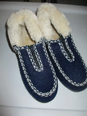 Zapatillas de mocasín zapatos de casa para mujer talla 7 azul forrado de lana cremallera frontal nuevas sin etiquetas Foto 1 de 4