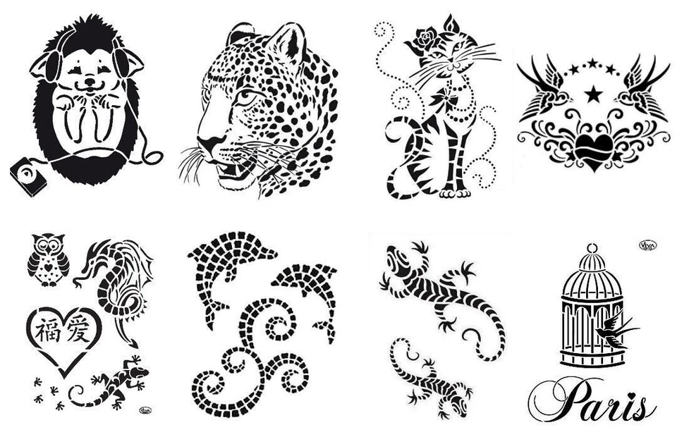 Schablone Tiere Delfin Gecko Mosaik Maritim A4 A5 Universal Stencil Viva Decor - Bild 1 von 1