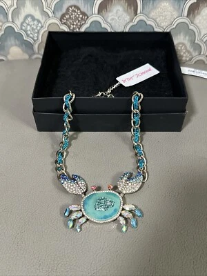 Nuevo Collar de Cadena Betsey Johnson Cristal Vidrio Cangrejo Geoda Colgante Tono Dorado Foto 1 de 4