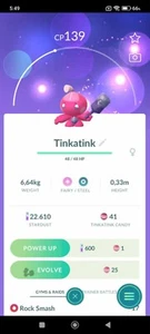 Pokémon go -- Non Shiny Tinkatink -- P T C or trade - Picture 1 of 1