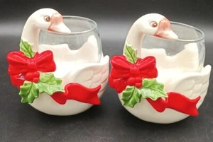 FITZ & FLOYD Christmas Goose Votive Candle Holder Tea Light Set of 2 Vintage - Picture 1 of 12