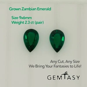 Cut stone - Lab grown Emerald Zambian hydrothermal, 9x6mm 2.3ct (pair) - Picture 1 of 4