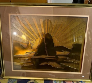 Arte a rilievo in metallo firmata - disegno astratto - incorniciato 29” x 23” - Foto 1 di 9