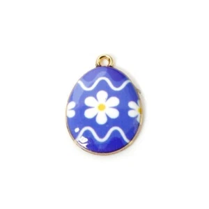 10 Daisy Design Easter Egg Shaped Gold Plated Charm Pendants with Enamel Detail - Picture 1 of 1
