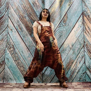 Hand Tie Dye Dungarees Baggy Jumpsuit Hippy Harem Pant Tie Dye Jumper Overalls - Picture 1 of 6