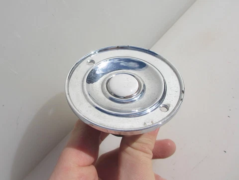 Chromed Brass Doorbell Door Bell Ceramic Button Old Chrome Art Deco 3"W Cover
