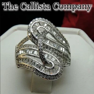 On Sale LAB-CREATED RD & BAGUETTE CUT CLEAR 3A+ CZ 14K WHITE GOLD RING SZ 6,7,8 - Picture 1 of 2