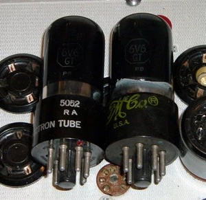 2 NU 6V6GT black glass black plate amp tubes 1950 vintage test NOS strong  - Picture 1 of 3