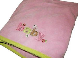 5J !WOW! Carter's Pink Green Floral BABY Bird Plush Crib Blanket - Picture 1 of 8