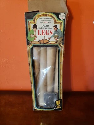 4 patas de madera cónicas MCM, placas de montaje Sears sin terminar 16" NOS caja abierta Foto 1 de 4