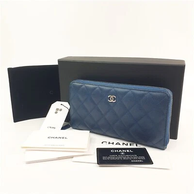 CHANEL Blue Caviar Classic Long Zippy Zip Wallet Clutch With Invoice Box CA004 — 第 1/4 张图片