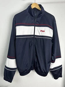 Retro Fila Y2k Men's Blue White Jumper Pullover Mod 60s Zip Casual- Size Medium - Picture 1 of 5