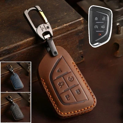 Genuine Leather Car Key Fob Case Cover For Cadillac Escalade CT5 ESV CT6 XTS XT4 - Image 1 of 4