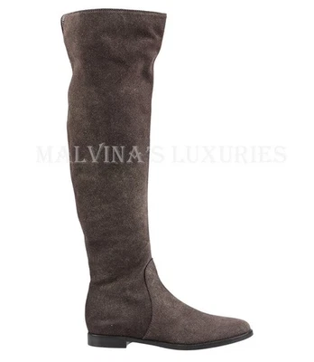 SERGIO ROSSI BOOTS OVER THE KNEE BROWN SUEDE LEATHER FLAT sz IT 40.5 US 10.5 - Image 1 of 4