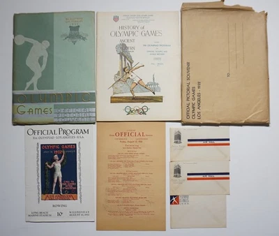 Lote de programas de los Juegos Olímpicos de Los Ángeles 1932 recuerdo ilustrado efímero con sobre Foto 1 de 4