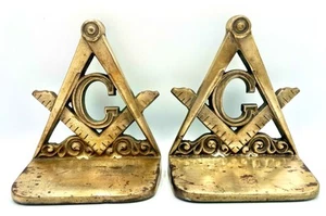 Vintage Freimaurer Freemason Bronze Antik Metall Buchstützen Kompass Quadratisch (2) - Bild 1 von 3