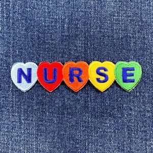 Nurse Applique Patch - Embroidered Rainbow Hearts Badge 4" (Iron On) - Picture 1 of 2