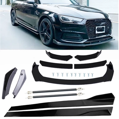 For Audi A4 B9 Sedan Front Bumper Spoiler Splitter Glossy Black Side Skirt Body Foto 1 de 4