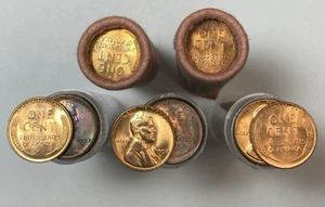 5 Rolls BU+ Wheat Cents 1957-D & 1958-D RED RED RED Pretty Tone End - Picture 1 of 1