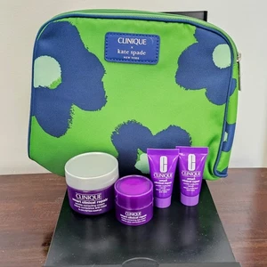 Clinique + Kate Spade New York Collab Cosmetic Bag & 4 Pc Wrinkle Correct Kit - Picture 1 of 11