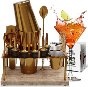 Bar Set Cocktail Shaker Set Bartender Kit, 17 Piece Gold Cocktail Set, Mixology - Picture 1 of 12