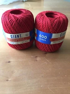 Hilo gigante de algodón de ganchillo ""rojo"" - 2 bolas, 600 yardas Ea - Imagen 1 de 2
