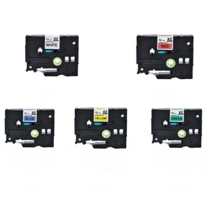 5PK Compatible For Brother Black on White Yellow Green Red Blue 12mm TZe Tape - Picture 1 of 2