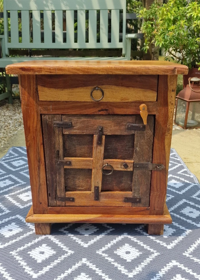Vintage Antique Solid Wood Original Hand Made Indian Bedside Occasional Table - Image 1 of 4