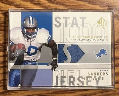 BARRY SANDERS 2001 SP GAME USED BLUE SWATCH CARD  #SP-BS - Image 1 of 2