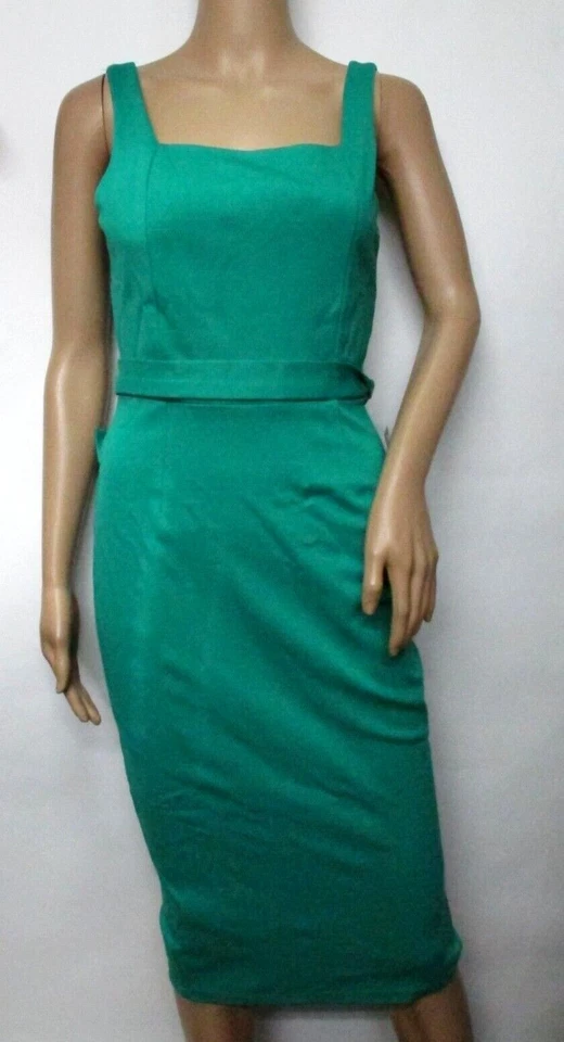 Vestido midi The Vanity Room verde sin mangas cuello cuadrado funda con cinturón talla XS~XL Foto 1 de 1