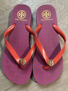 Tory Burch Womens Coral Pink Flip Flop Thong Logo Sandals Size 10 - Picture 1 of 8