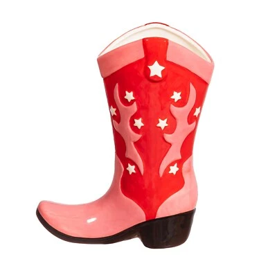 Cowboy Boot Flower Vase Pink Retro Rodeo Cowgirl Novelty Gift Boxed Sass & Belle - Image 1 of 4