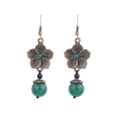 metal flowers vintage ethnic green earrings for women 18 design - Image 1 of 4