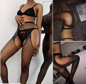 SeXy Netzstrumpfhose Ouvert Schwarz mit Strasssteinen - Bild 1 von 4