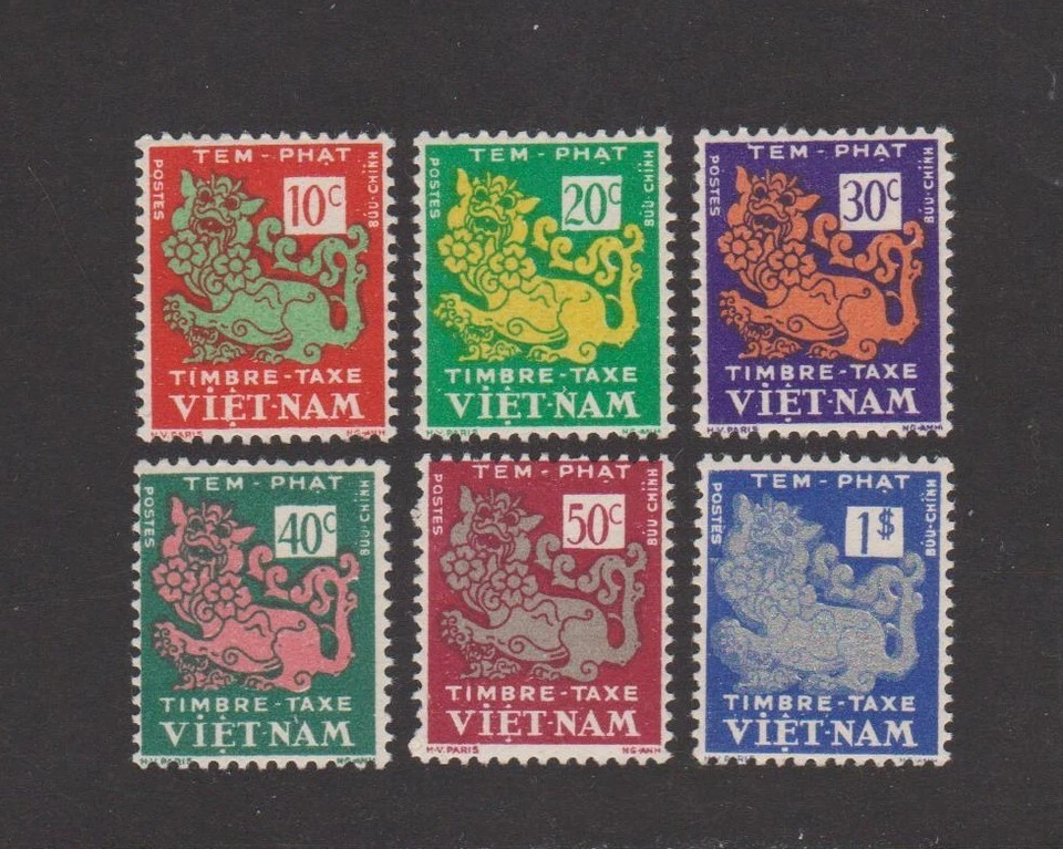 1952 South Vietnam Postage Due Stamps Temple Lion Sc # J1 - J6 MNH - Image 1 of 1