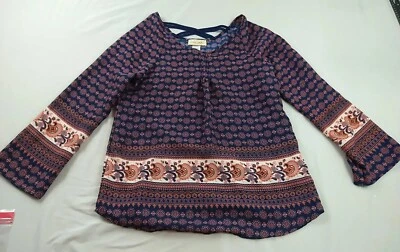 Davina Blouse Ladies M Blue Orange Floral Lightweight Long Sleeve (1220) — 第 1/4 张图片
