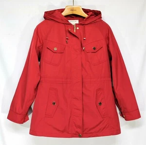 JONES NEW YORK WOMEN'S HOODED PACKABLE RAIN JACKET ~ CRIMSON (RED) ~ (M) NEW - Picture 1 of 4