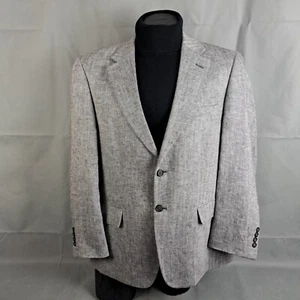 Saddlebred Sportcoat 44S Men Linen Rayon Blazer Jacket Black White Chevron - Picture 1 of 10