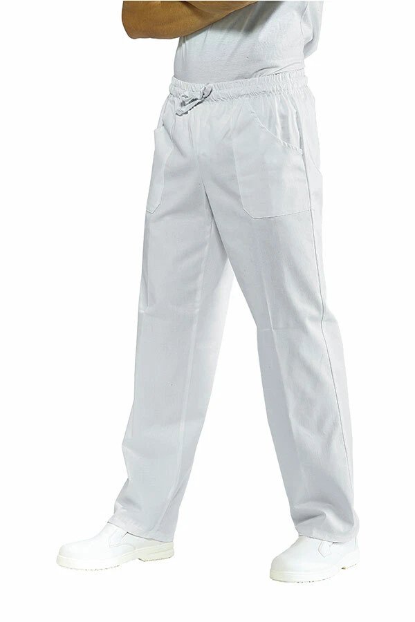 Pantalone Bianco Con Elastico Cuoco Pizzaiolo Pasticcere Chef 100% Cotone Isacco - Immagine 1 di 1